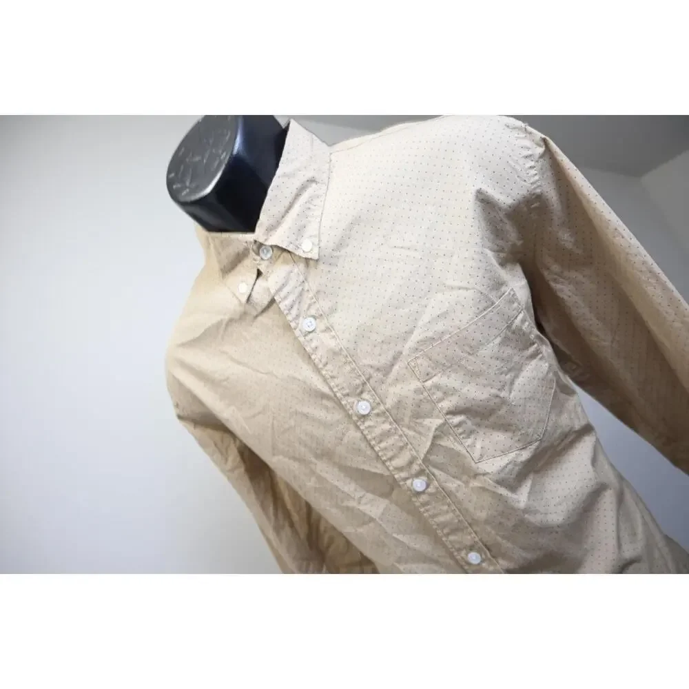 J Crew Flex Dress Shirt Brown Spotted Casual Button Up Mens Sz‎ Large
